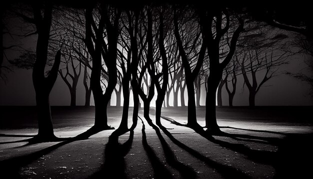 Spooky silhouette of tree branch in forest mystery generative AI