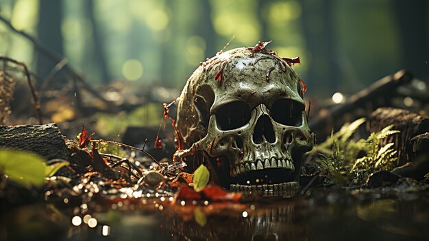 Spooky skull in nature