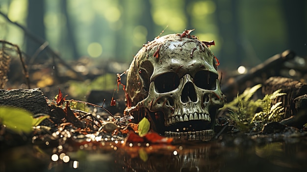 Spooky skull in nature