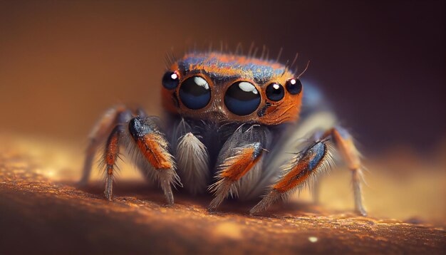 Spooky tarantula staring at camera in macro generated by AI