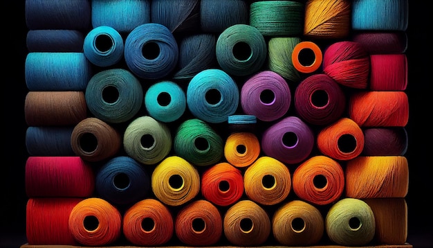 Free Photo spools of multi colored thread on textile material generated by ai