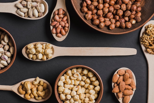 Spoons and bowls with nuts