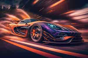 Free photo sport car on the road with motion blur background