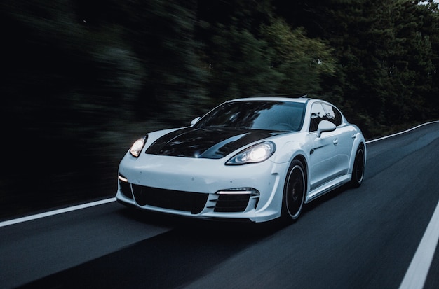 A sport car with black white autotuning.