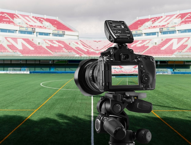 Sport news with camera recording field