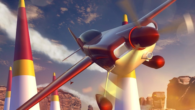 Free photo sports plane on air racing render 3d illustration