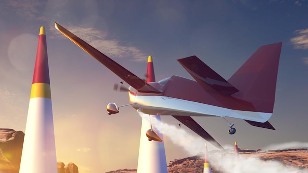 Sports plane on air racing Render 3D Illustration