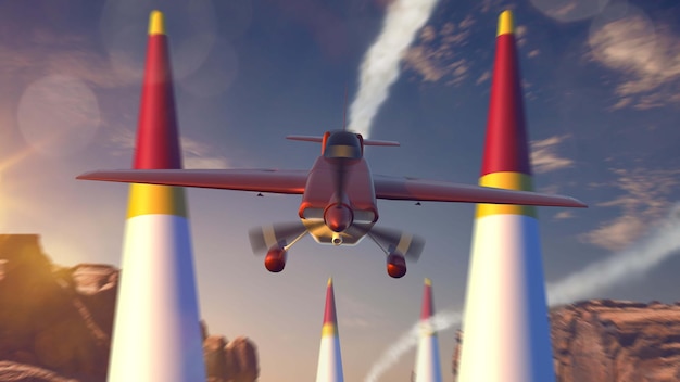 Free Photo sports plane on air racing render 3d illustration