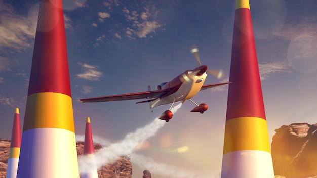 Free photo sports plane on air racing render 3d illustration