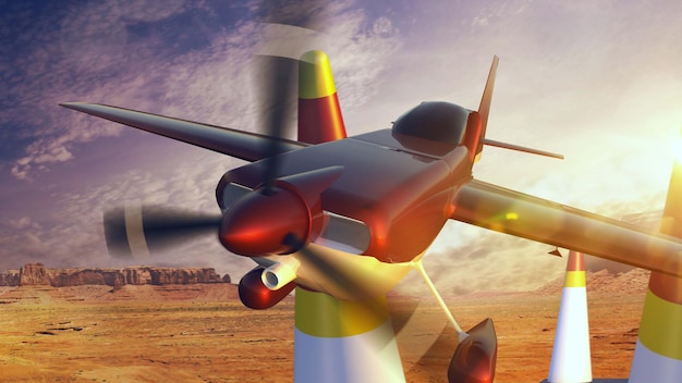 Free Photo sports plane on air racing render 3d illustration