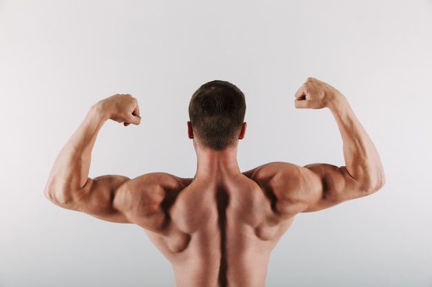 Free photo sportsman standing showing biceps.