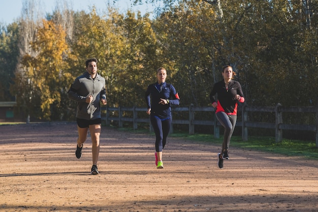 Free photo sporty people running in the park