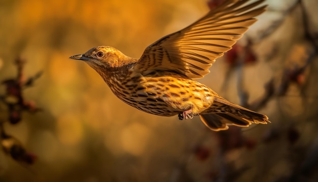 Free Photo spread wings perching pigeon tranquil forest sunset generated by ai