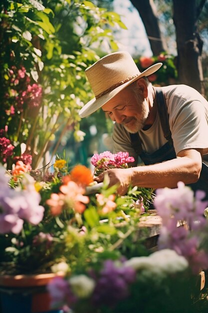 Springtime portrait of man with blossoming flowers