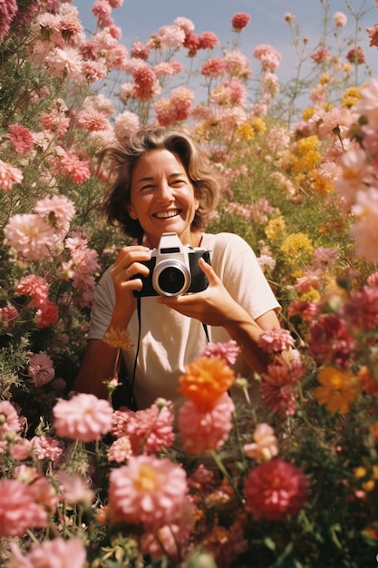 Free photo springtime portrait of woman with blossoming flowers