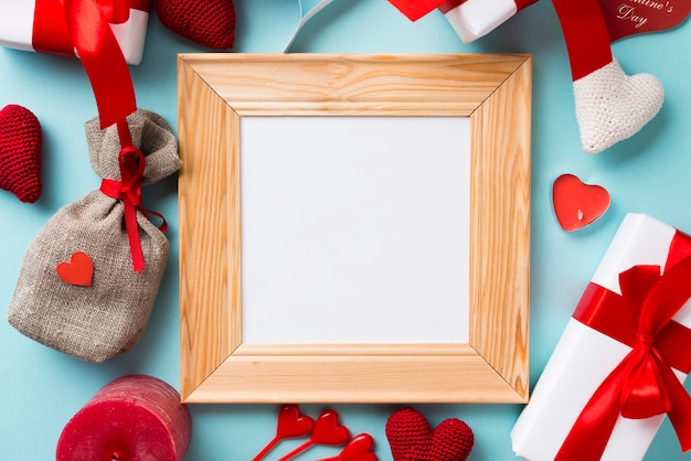 Square frame amidst Valentine's day stuff