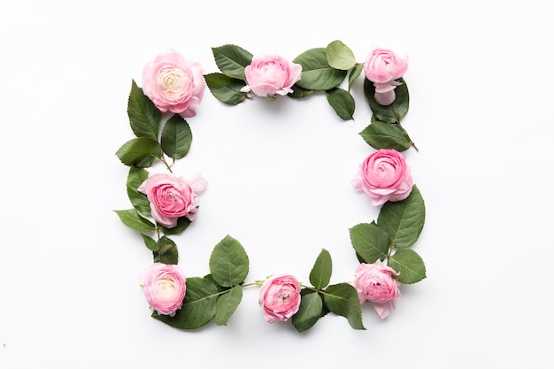 Free Photo square from pink roses and leaves