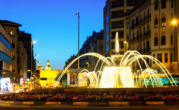 square with fountain in night. Pamplona