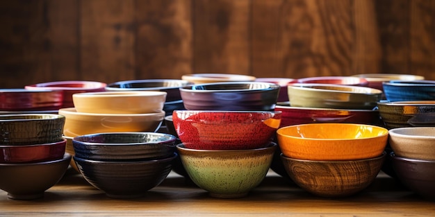 Free photo stack of earthtoned bowls simple yet elegant kitchen decor