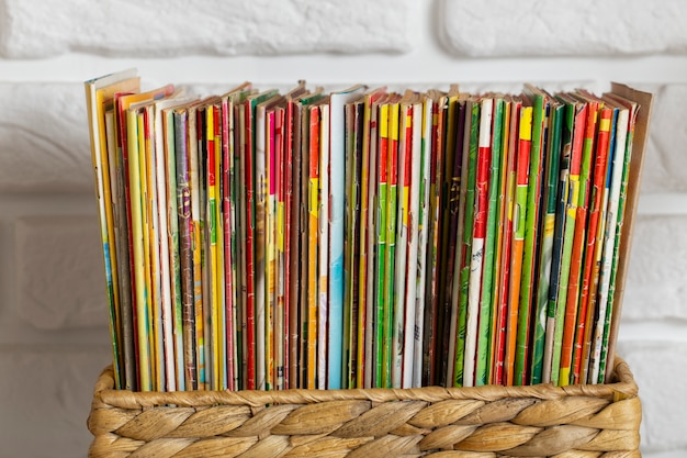 Free Photo stack of old coming book strips in box