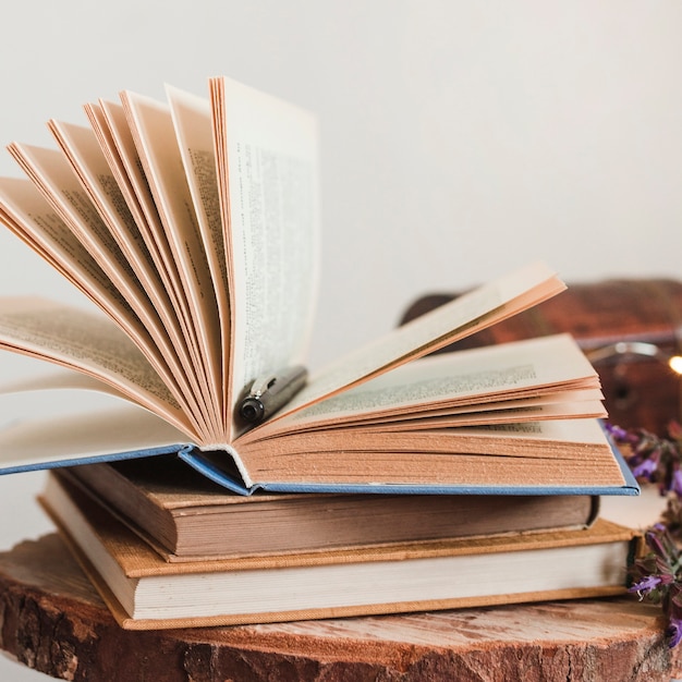 Stack of vintage hardcover books