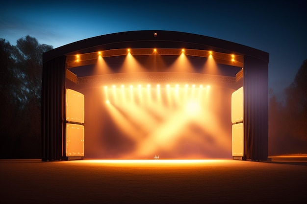 Free photo a stage with lights on and a blue sky in the background