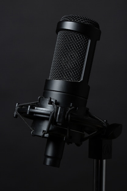 Free photo standing microphone in studio