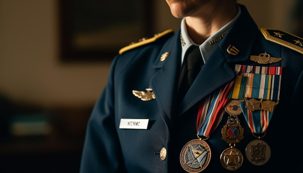 Free Photo standing in military uniform gold medalist generated by ai