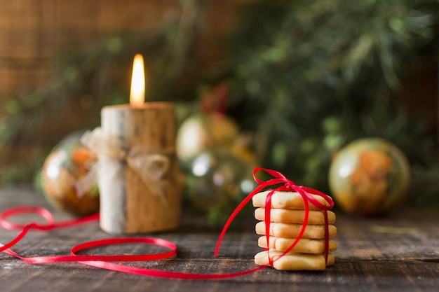 Free photo star cookies with candle on table