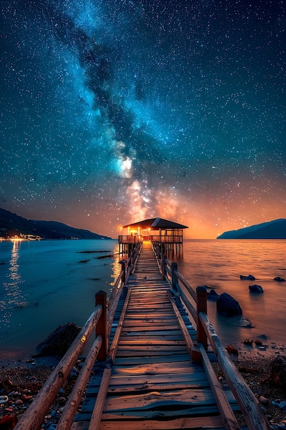 Free photo starry clear sky view with nature landscape