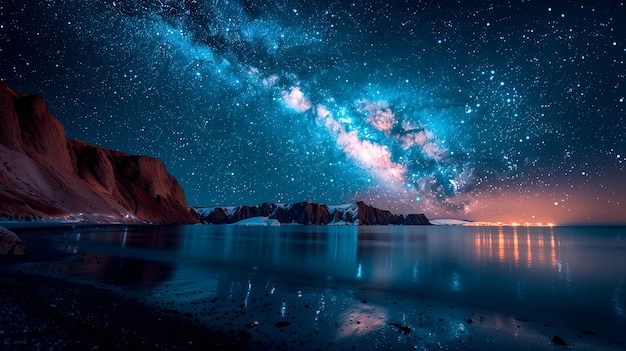 Starry clear sky view with nature landscape