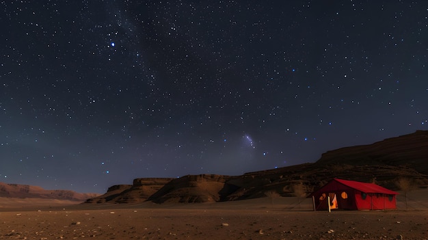 Free photo the starry sky above a desert and a tent