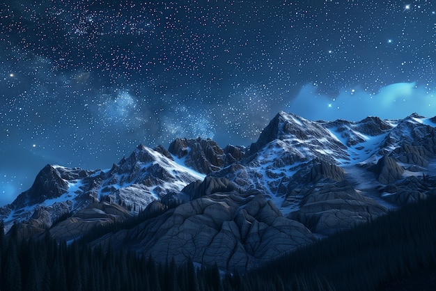 Free Photo starry sky at night with landscape of mountains