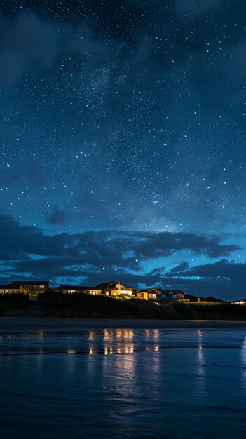 Starry sky over the town