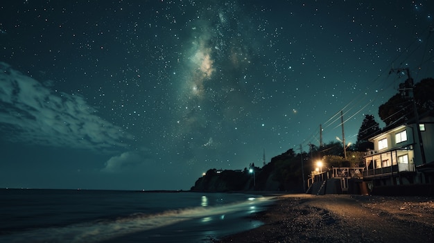 Starry sky over the town