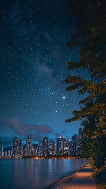 Free Photo starry sky over the town