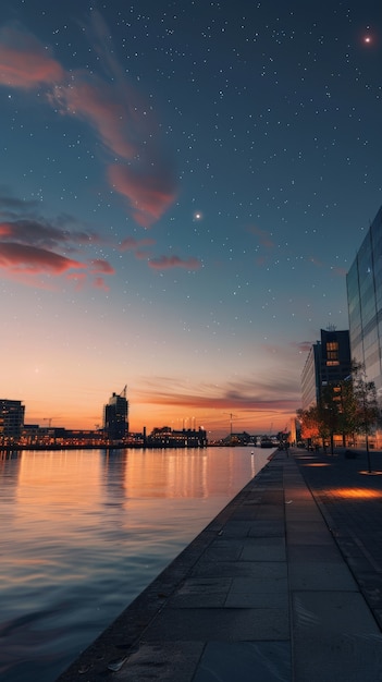 Free photo starry sky over the town