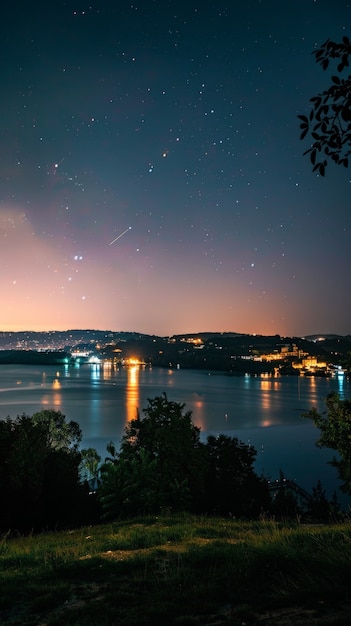 Starry sky over the town