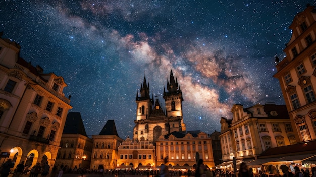 Free photo starry sky over the town