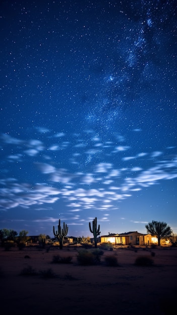 Starry sky over the town