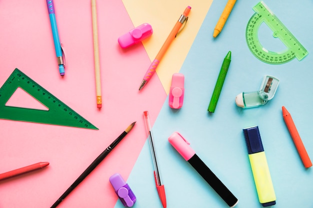 Stationery on colorful background