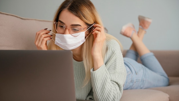 Stay indoors woman working from home