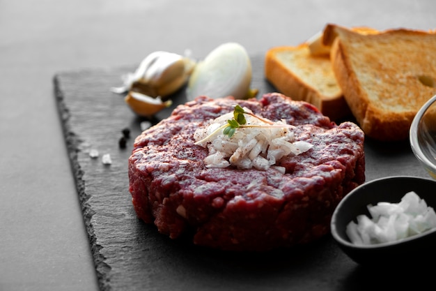 Free Photo steak tartar dish with beef and other ingredients