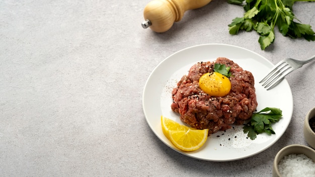 Free Photo steak tartar dish with beef and other ingredients