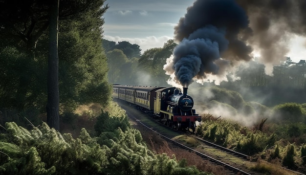 Free Photo steam locomotive chugging through rural forest landscape generated by ai