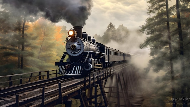 steam train on railroad illustration