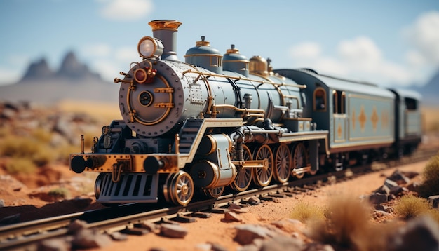 Free photo steam train on railroad track transporting coal with rusty machinery generated by artificial intelligence