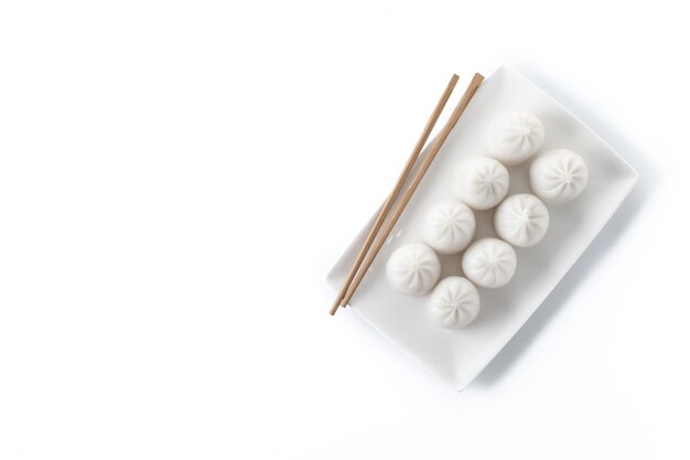 Steamed dumplings isolated on white background Traditional oriental foodxA