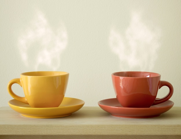 steaming coffee cup on table