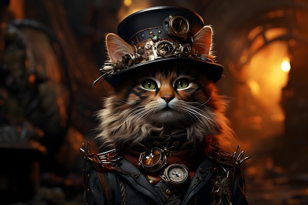 Free photo steampunk cat background